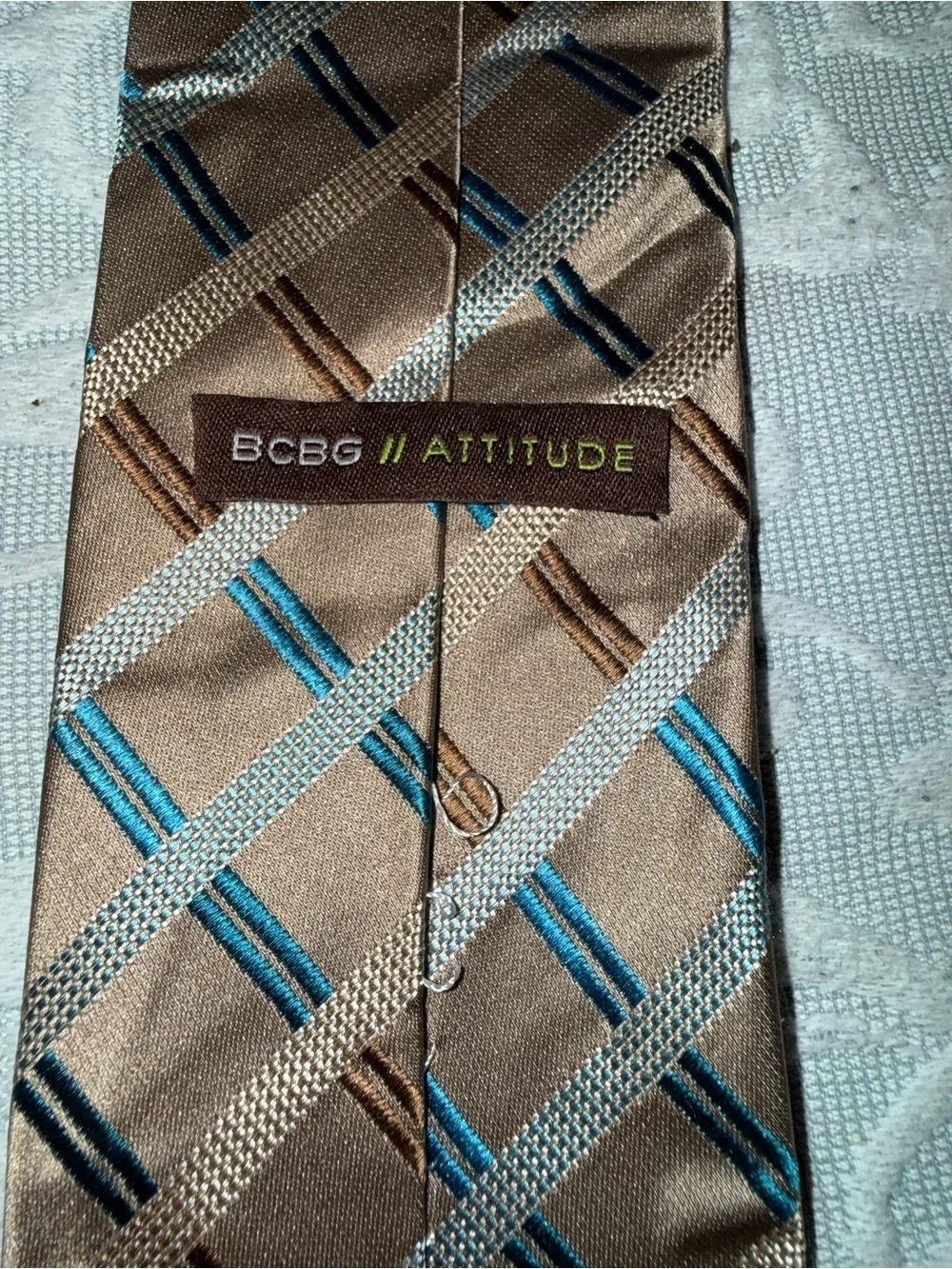 BCBG Brown Tie with Teal and Dark Brown Windowpane